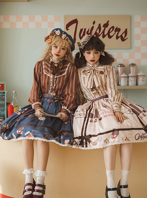 Chocolate Candy Irregular Letter Print Decoration Detachable Bow Knots Classic Lolita Skirt