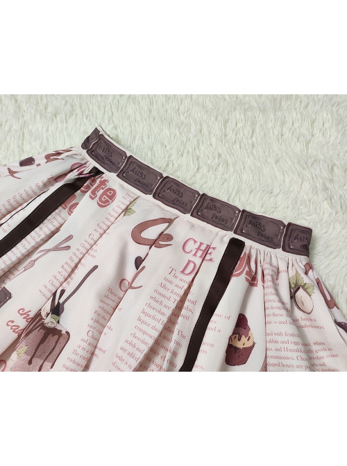 Chocolate Candy Irregular Letter Print Decoration Detachable Bow Knots Classic Lolita Skirt