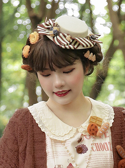 Cute Chocolate Candy Decoration Pleated Bow Knots Classic Lolita Solid Color Three-Dimensional Top Hat