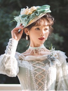 Elegant Jacquard Lace Mesh Design Three-Dimensional Flower Pleated Bow Decoration Classic Lolita Flat Cap