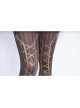 Classic Lolita Black Strips Gold Gear Cross Bow Print Decoration Velvet Pantyhose