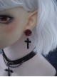 Gothic Style Handmade Three-Dimensional Red Rose Decoration Cross Lolita Earring
