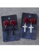 Gothic Style Handmade Three-Dimensional Red Rose Decoration Cross Lolita Earring