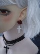 Gothic Style Handmade Three-Dimensional Red Rose Decoration Cross Lolita Earring