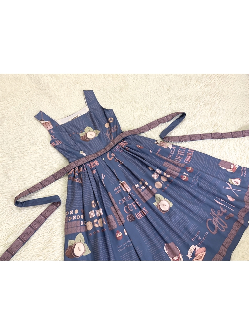 Classic Lolita Chocolate Candy Print Decoration Letter Print Cute High Waist Belt Sleeveless Dress