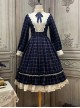 Elegant Vintage Check Woolen Fabric Ruched Ruffled Lace Trim White Lace Jacquard V Neckline Classic Lolita Long Sleeve Dress