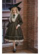 Elegant Vintage Check Woolen Fabric Ruched Ruffled Lace Trim White Lace Jacquard V Neckline Classic Lolita Long Sleeve Dress