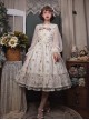 Elegant And Delicate Pink Floral Print Design Jacquard Lace Trim Bow Knot Tie Classic Lolita Slip Dress