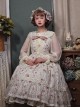 Elegant And Delicate Pink Floral Print Design Jacquard Lace Trim Bow Knot Tie Classic Lolita Slip Dress