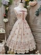 Elegant And Delicate Pink Floral Print Design Jacquard Lace Trim Bow Knot Tie Classic Lolita Slip Dress