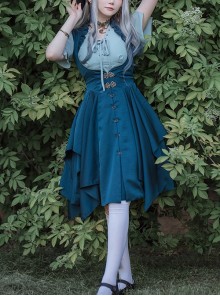 Classic Lolita Elegant Solid Color Irregular Hem Metal Buckle Decoration Outer Sleeveless Vest Dress