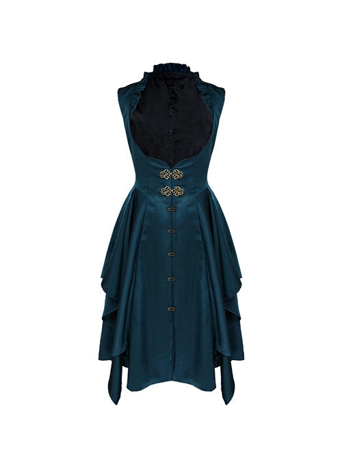 Punk Lolita Elegant Solid Color Irregular Hem Metal Buckle Decoration Outer Sleeveless Vest Dress