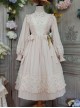 Classic Lolita Simple Jacquard Lace Embroidery Pleated Ruffle Pure Cotton Bow Brooch Decoration Long Sleeves Dress