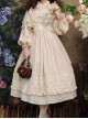 Classic Lolita Simple Jacquard Lace Embroidery Pleated Ruffle Pure Cotton Bow Brooch Decoration Long Sleeves Dress