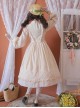 Classic Lolita Simple Jacquard Lace Embroidery Pleated Ruffle Pure Cotton Bow Brooch Decoration Long Sleeves Dress