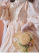 Classic Lolita Simple Jacquard Lace Embroidery Pleated Ruffle Pure Cotton Bow Brooch Decoration Long Sleeves Dress