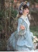 Classic Lolita Simple Jacquard Lace Embroidery Pleated Ruffle Pure Cotton Bow Brooch Decoration Long Sleeves Dress