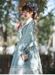 Classic Lolita Simple Jacquard Lace Embroidery Pleated Ruffle Pure Cotton Bow Brooch Decoration Long Sleeves Dress