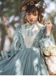 Classic Lolita Simple Jacquard Lace Embroidery Pleated Ruffle Pure Cotton Bow Brooch Decoration Long Sleeves Dress