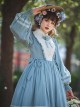 Classic Lolita Simple Jacquard Lace Embroidery Pleated Ruffle Pure Cotton Bow Brooch Decoration Long Sleeves Dress