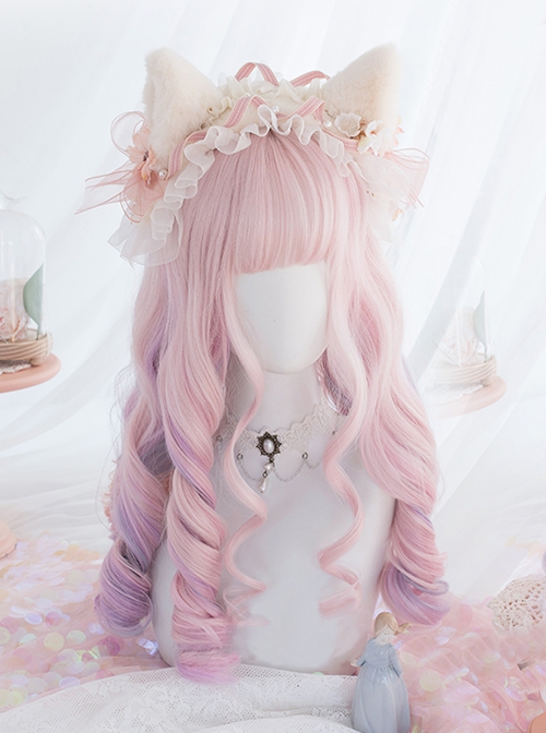 Japanese Cute Style Candy Pink Gradient Long Curly Wig Sweet Lolita Wigs