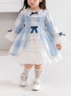 Blue And White Plaid Design Cute Pleated Ruffle Trim Bow Knots Classic Lolita Long Sleeve Kid Dress