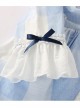 Blue And White Plaid Design Cute Pleated Ruffle Trim Bow Knots Classic Lolita Long Sleeve Kid Dress