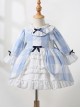 Blue And White Plaid Design Cute Pleated Ruffle Trim Bow Knots Classic Lolita Long Sleeve Kid Dress