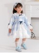 Blue And White Plaid Design Cute Pleated Ruffle Trim Bow Knots Classic Lolita Long Sleeve Kid Dress