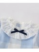 Blue And White Plaid Design Cute Pleated Ruffle Trim Bow Knots Classic Lolita Long Sleeve Kid Dress