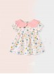 Classic Lolita Cute Blueberry Floral Decoration Ruched Ruffled Waist Design Pink Doll Neckline Kid Short Sleeve Dress