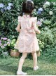 Improved Cheongsam Pink Floral Flower Print Decoration Chinese Style Buckle Design Classic Lolita Mesh Kid Dress