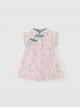 Improved Cheongsam Pink Floral Flower Print Decoration Chinese Style Buckle Design Classic Lolita Mesh Kid Dress