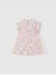 Improved Cheongsam Pink Floral Flower Print Decoration Chinese Style Buckle Design Classic Lolita Mesh Kid Dress