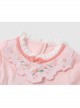 Chinese Hanfu Style Delicate Floral Embroidery Irregular Pleated Button Neckline Pink Long Sleeve Kid Dress