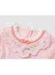 Chinese Hanfu Style Delicate Floral Embroidery Irregular Pleated Button Neckline Pink Long Sleeve Kid Dress