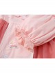 Chinese Hanfu Style Delicate Floral Embroidery Irregular Pleated Button Neckline Pink Long Sleeve Kid Dress