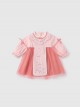 Chinese Hanfu Style Delicate Floral Embroidery Irregular Pleated Button Neckline Pink Long Sleeve Kid Dress