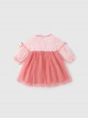 Chinese Hanfu Style Delicate Floral Embroidery Irregular Pleated Button Neckline Pink Long Sleeve Kid Dress