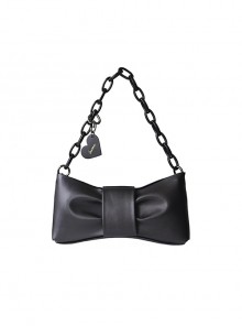 Gothic Dark Style Pleated Large Bow Design Heart Buckle Decoration Lolita Hand Chain Bag