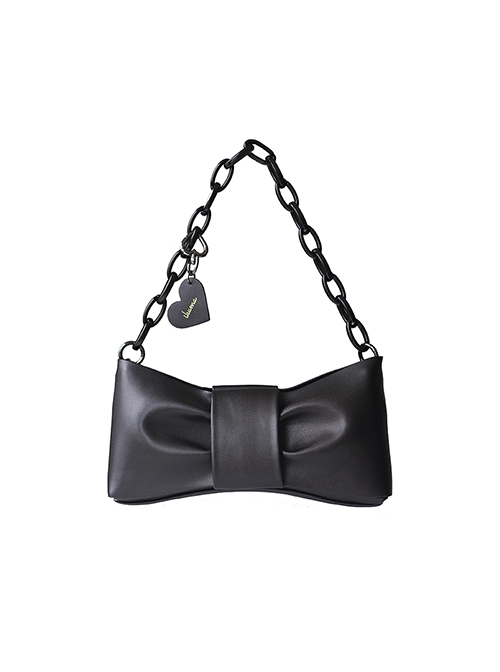 Gothic Dark Style Pleated Large Bow Design Heart Buckle Decoration Lolita Hand Chain Bag