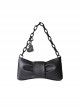 Gothic Dark Style Pleated Large Bow Design Heart Buckle Decoration Lolita Hand Chain Bag
