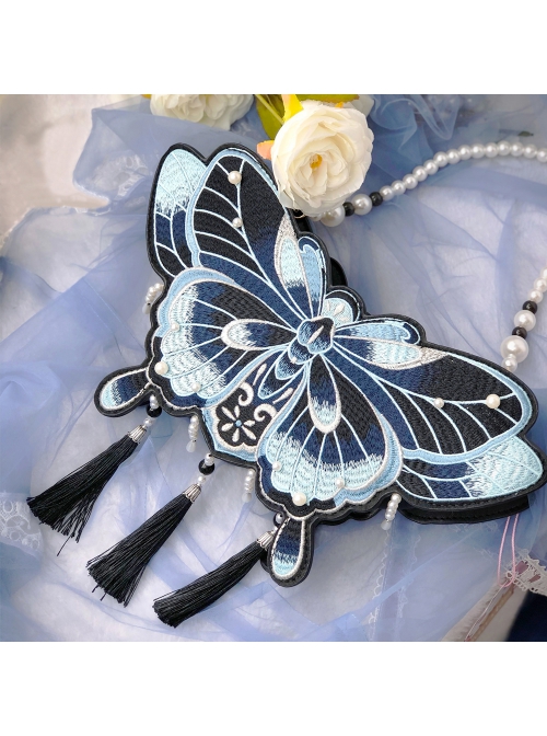 Chinese Style Delicate Butterfly Embroidered Pearl Fringe Pendant Decoration Hanfu Pearl Chain Messenger Bag