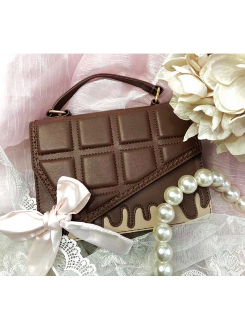 Classic Lolita Small Cube Chocolate Shape Design Alphabet Engraving Irregular Shape Decoration Messenger Small Square Bag