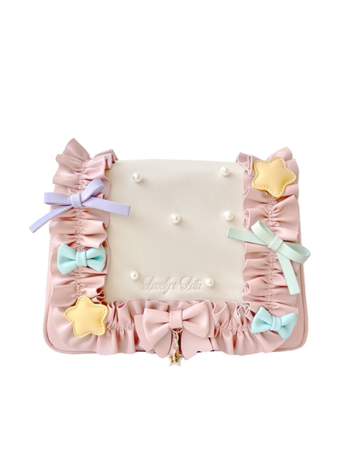 Cute Pleated Ruffle Design Colorful Bow Knot Star Shape Decoration Pearl Embellishment Sweet Lolita Messenger Bag