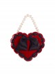 Heart-Shaped Design Lace Tie Bow Decoration Classic Lolita Pearl Chain Handbag