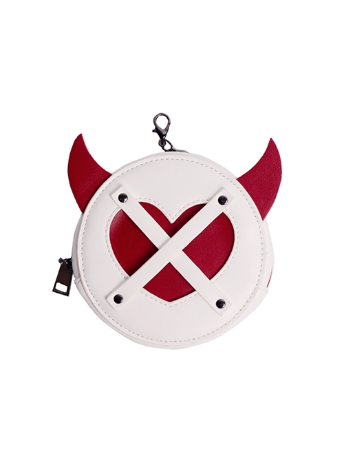 Little Devil Horn Design Heart Cut Cross Tied Rope Decoration Classic Lolita Round Messenger Bag