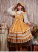 Classic Lolita Pleated Ruffle Design Solid Color Hollow Bow Knots Decoration Hem Short Sleeve Dress