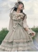 Classic Lolita Pleated Ruffle Design Solid Color Hollow Bow Knots Decoration Hem Short Sleeve Dress