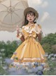 Classic Lolita Pleated Ruffle Design Solid Color Hollow Bow Knots Decoration Hem Short Sleeve Dress